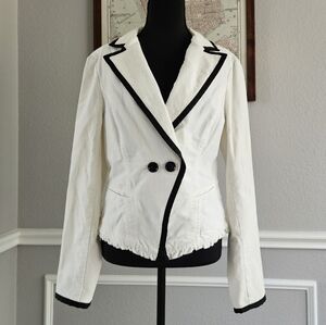 Elegant White Jacket with Black Trim